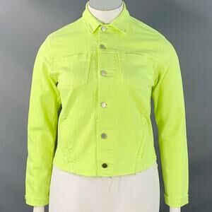 L'AGENCE Size L Yellow Neon Cotton Blend Twill Raw Edge Jacket